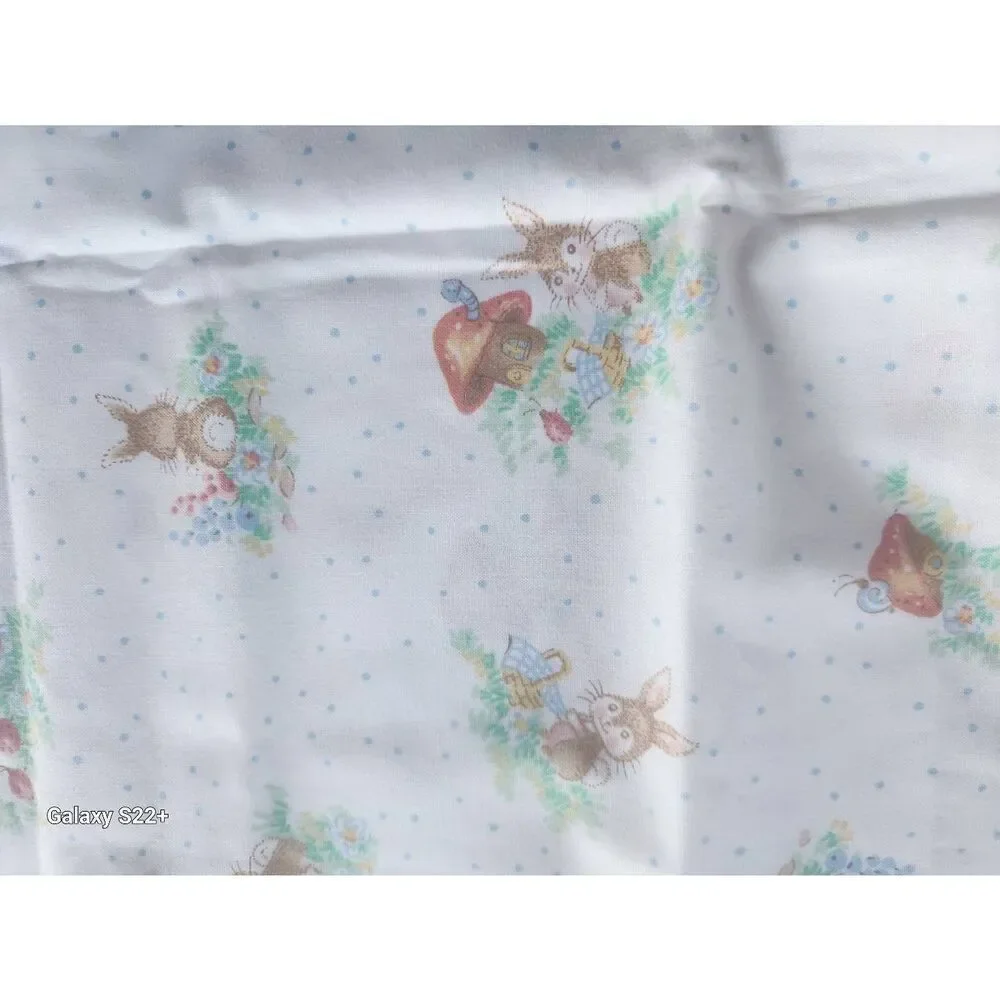 Bunny rabbit fabric green pink & purple pastel colors Baby blankets sewing craft